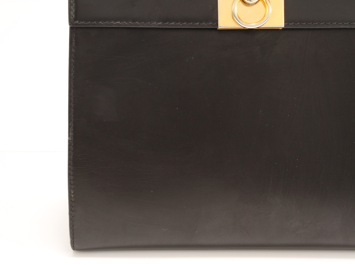 1円 レア ヴィンテージ セリーヌ ボックス カーフ レザー ケリー 型 トップ ハンドル ハンドバッグ 革 レディース ビジネス トート 黒 YT95 セリーヌ CELINE 馬車金具 ◇1 ショルダーバッグ 旧ロゴ