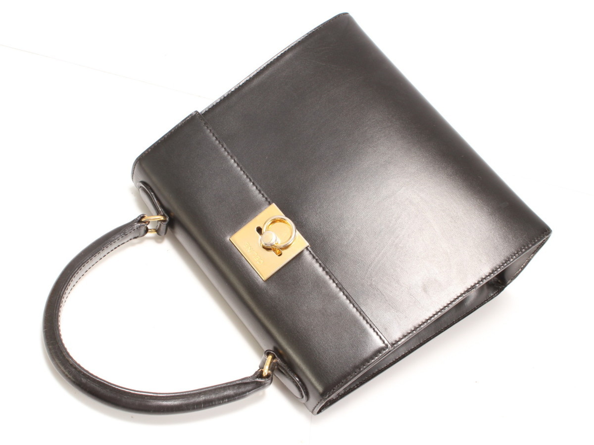 1円 レア ヴィンテージ セリーヌ ボックス カーフ レザー ケリー 型 トップ ハンドル ハンドバッグ 革 レディース ビジネス トート 黒 YT95 セリーヌ CELINE 馬車金具 ◇1 ショルダーバッグ 旧ロゴ