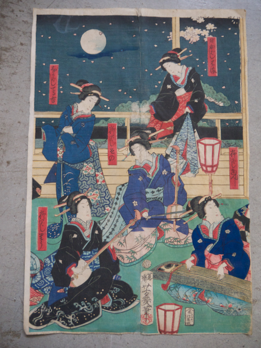 【人気定番,新品】 本物 浮世絵3枚綴り 一恵斉芳幾(落合芳幾)「雪月花美人揃之内花」