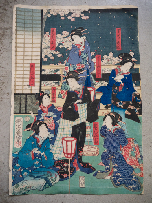 【人気定番,新品】 本物 浮世絵3枚綴り 一恵斉芳幾(落合芳幾)「雪月花美人揃之内花」