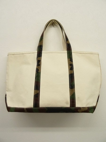 90s ヴィンテージ USA製 LL Bean エルエルビーン キャンバス トートバッグ ナチュラル&frasl;カモ LARGE VINTAGE アメリカ製  90年代 美品