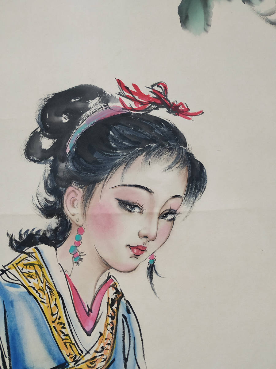 Y879 古美術一龍堂 白伯 金陵十二釵ノ巧姉図 掛軸精品 中国近代書画家