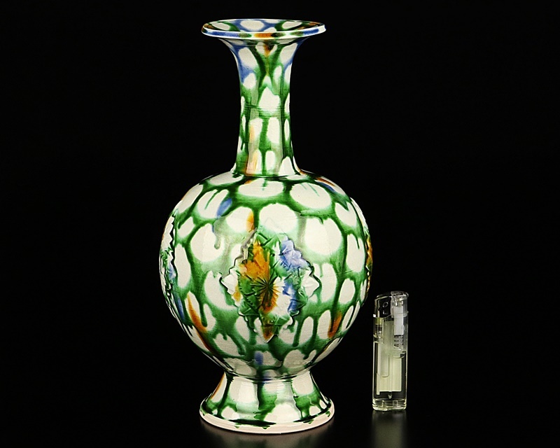 人間国宝【加藤卓男】最上位作 正倉院復元三彩貼花文花入 最晩年作