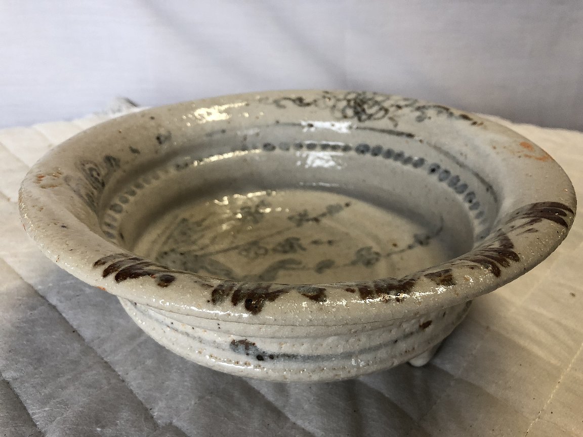 鼠志野 鉢 道正造 / 山崎道正 共箱・共布 鼠志野 志野焼 大鉢 山崎道正 作/共箱▽美濃焼志野