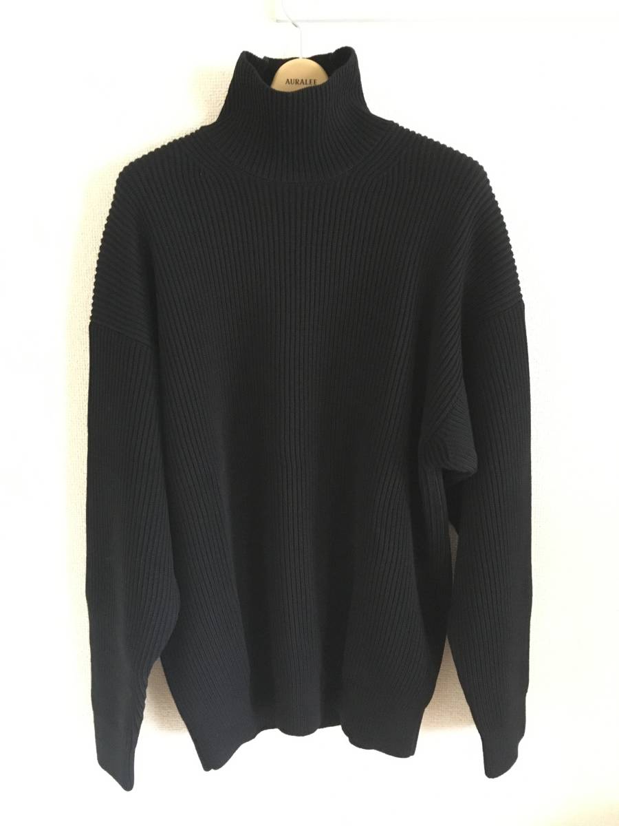完売品 2018 AW AURALEE オーラリー SUPER FINE WOOL RIB KNIT TURTLE NECK P/O BLACK サイズ 5