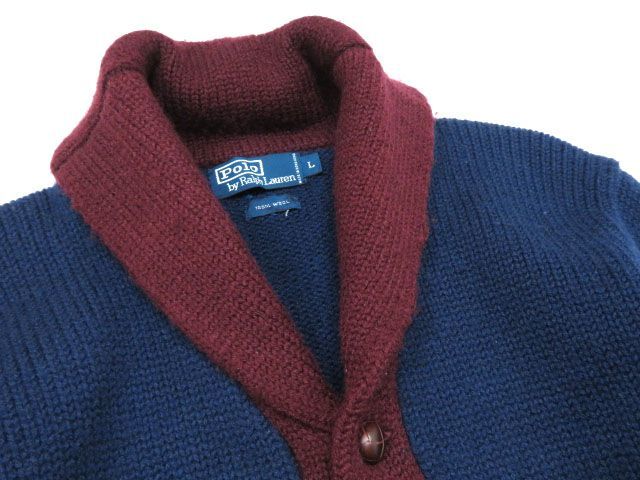 美品▽正規品 ラルフローレン ショールカラー ニットジャケット ブルー 