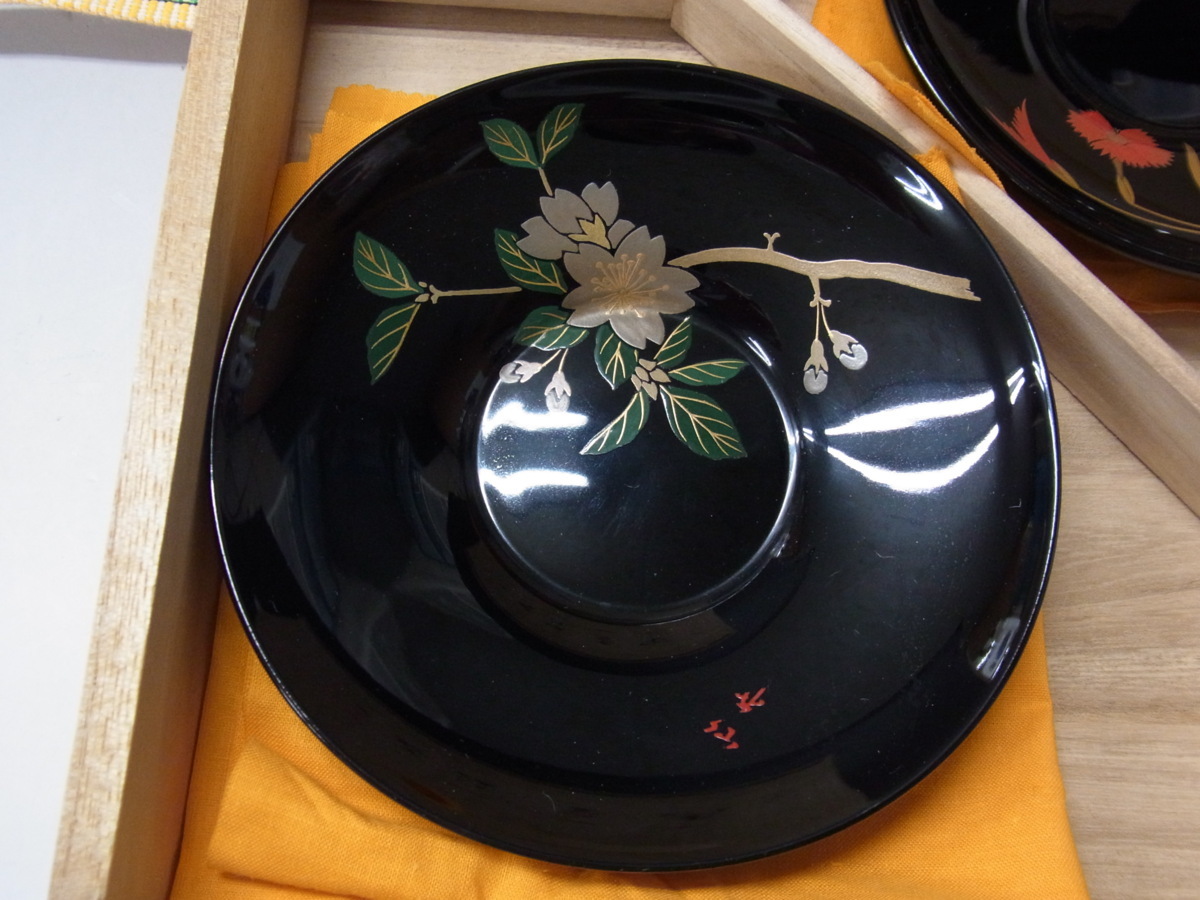 茶托 5客 美品輪島塗 花蒔絵 五作家合作 木谷信夫⁄田崎昭一郎