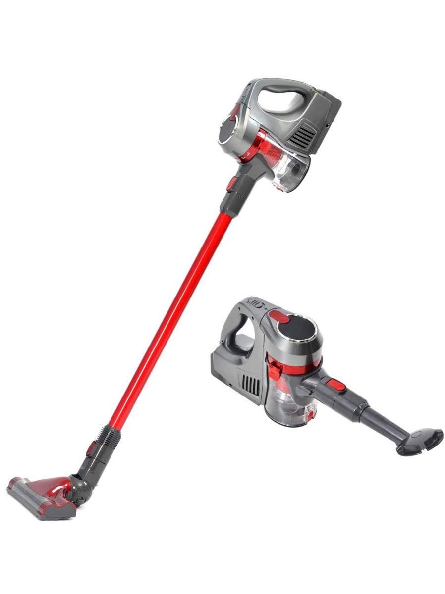 コードレス掃除機 スティック型&ハンド型 ペット毛専用ブラシ 7000Pa強力な吸引力 LEDディスプレイ電力表示機能搭載 壁掛け式収納 レッド_1