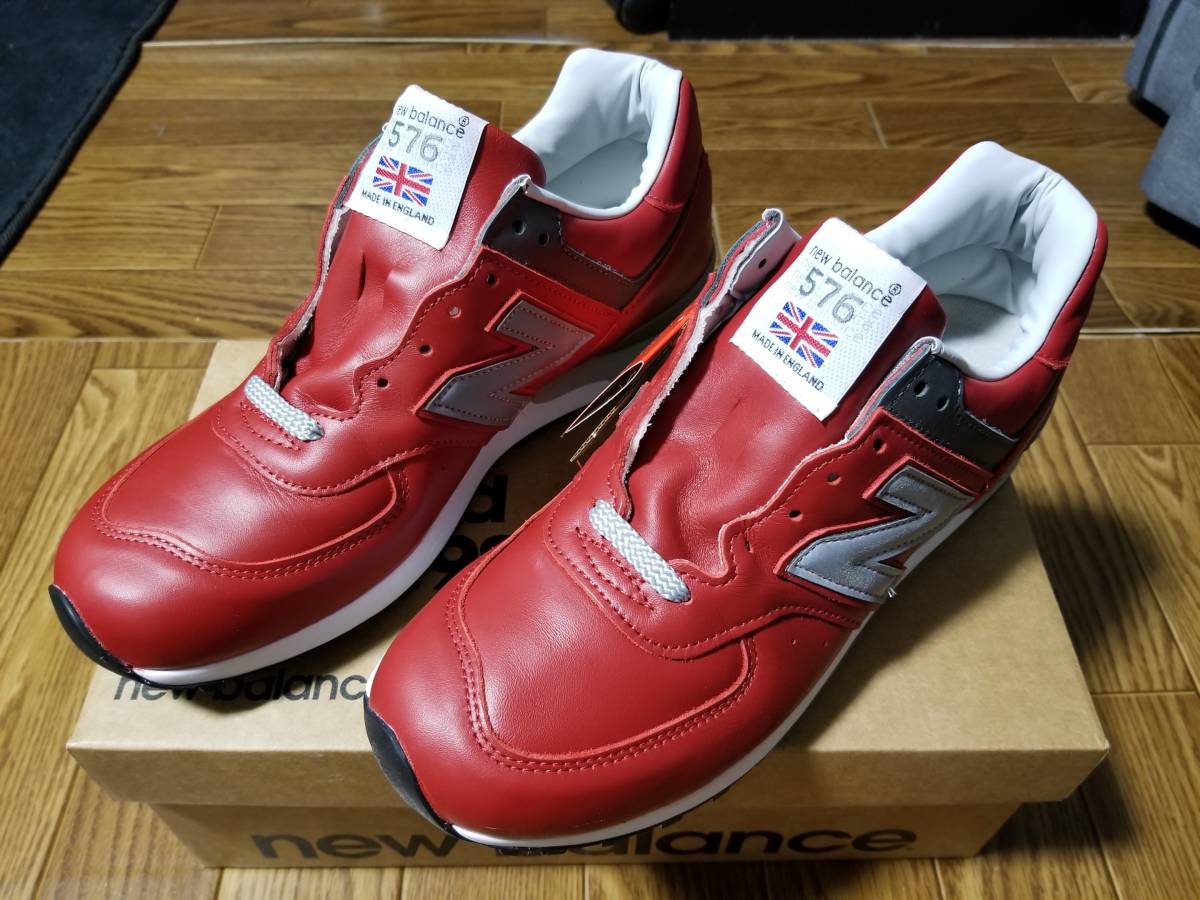 送料込み 新品未使用 New Balance M576 RED 25.5cm UK ENGLAND 赤 スムースレザー