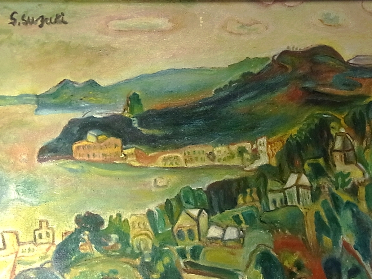 【董芸】文化功労者 鈴木 信太郎 筆 『真鶴風景』 6号 肉筆 裏書 共シール 旧家蔵出品 [N6C]