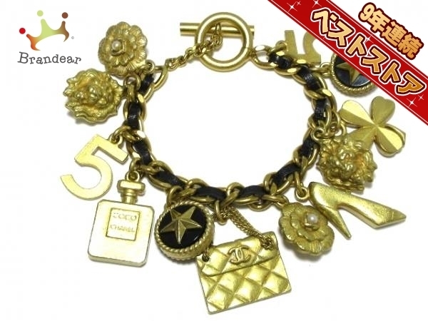 CHANEL ブレスレット 金属素材×レザー ゴールド×黒 94A【開始価格73440 