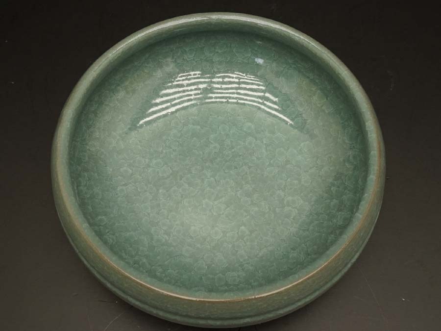梅華文平水指 馬和子造 青磁 割蓋 茶道具 水屋道具 共箱 陶器 陶製
