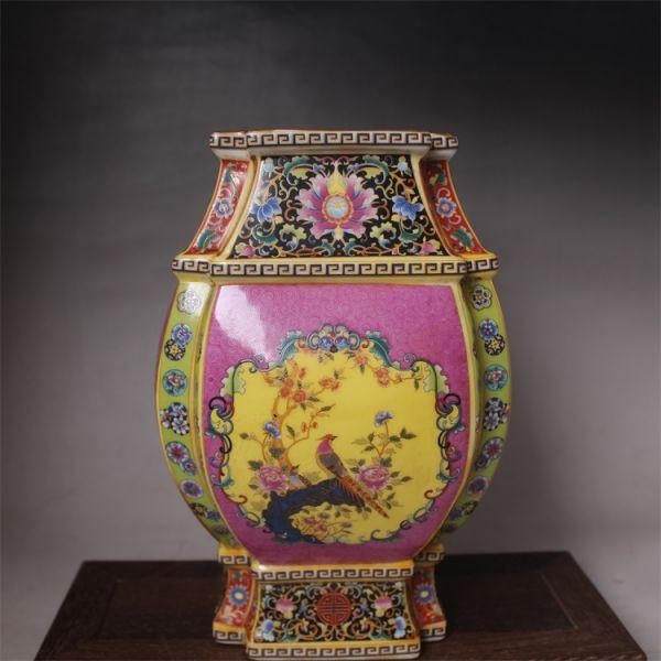 中国 古七宝琺瑯彩 花鳥文瓶 時代箱付 U R4899 【公式】ショッピングサイト