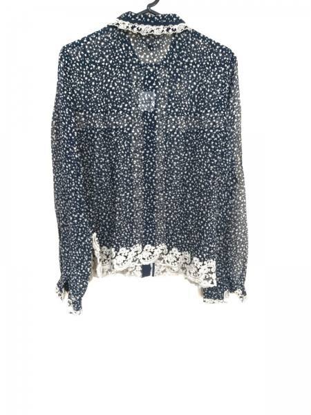 アルバロッサ ALBA ROSSA トップス 長袖シャツブラウス サイズ44 L ネイビー×アイボリー レディース シースルー/レース 美品