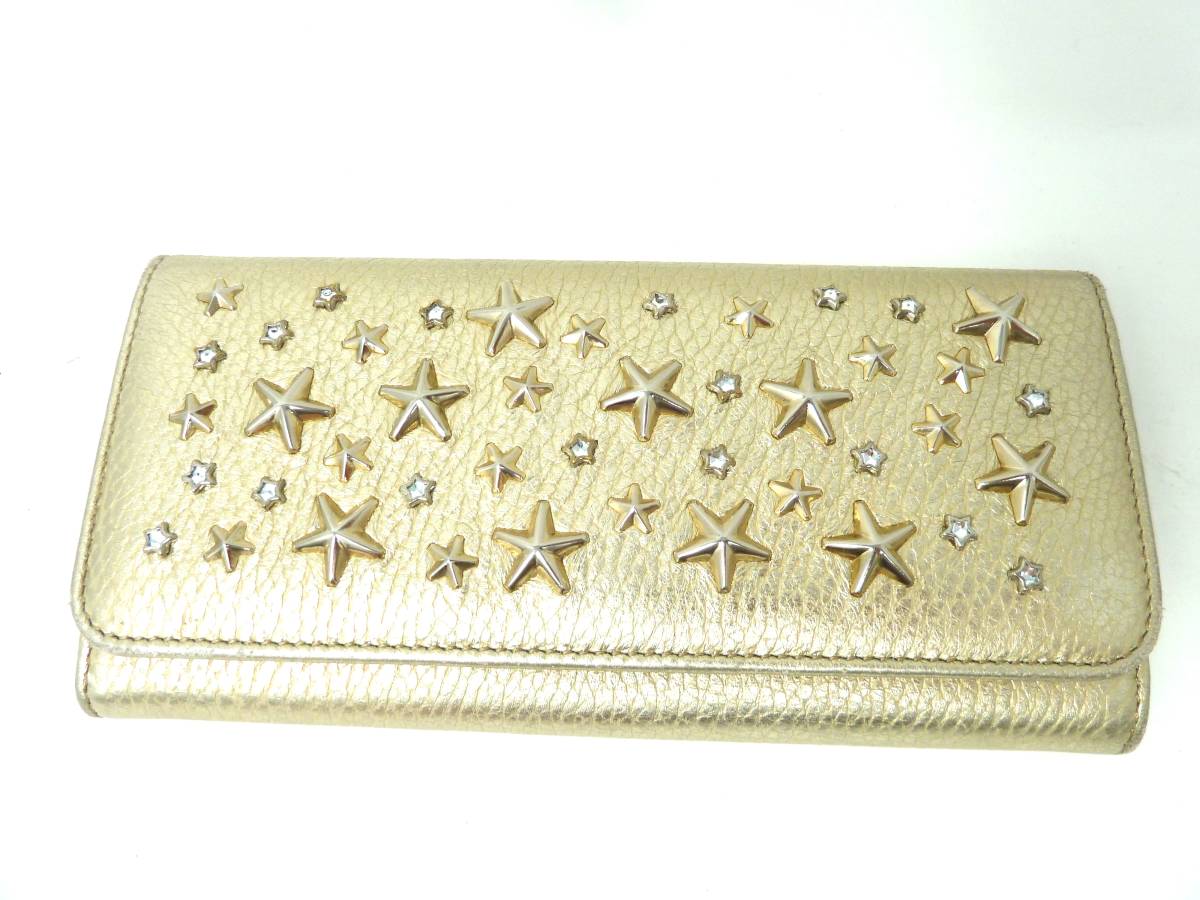 正規品保証 ジミーチュウ JIMMY CHOO 財布 長財布 レザー×金属素材 ゴールド スター スタッズ フィリッパ 美品