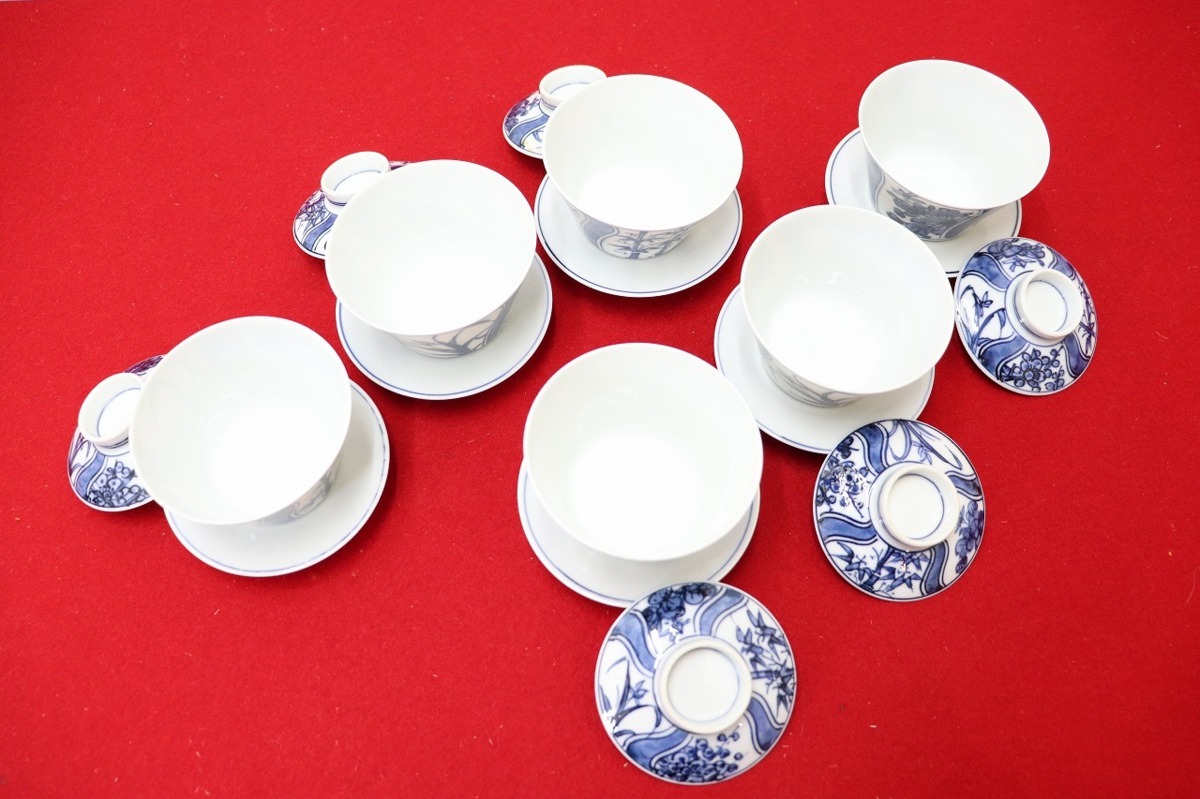 中国時代古玩 唐物古陶磁 煎茶道具 梅蘭竹菊図色絵茶碗一客 茶器 平安