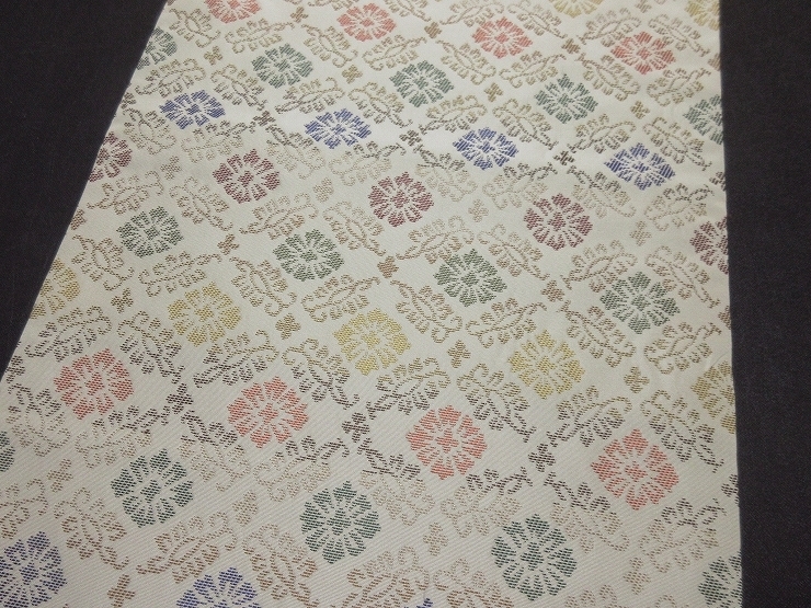 ドークブア■九寸名古屋帯　帯屋捨松　白地に花　極上の逸品　Ａ08