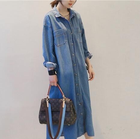 秋冬新商品　デニム風シャツワンピ　ロングワンピース　ゆったり