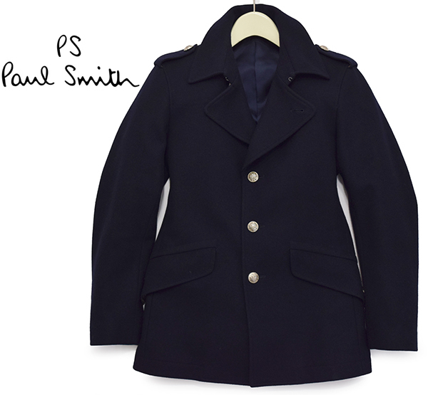 定価58,000円 ポールスミス【PS Paul Smith】エンブレムボタン メルトンウール シングルPコート 濃紺