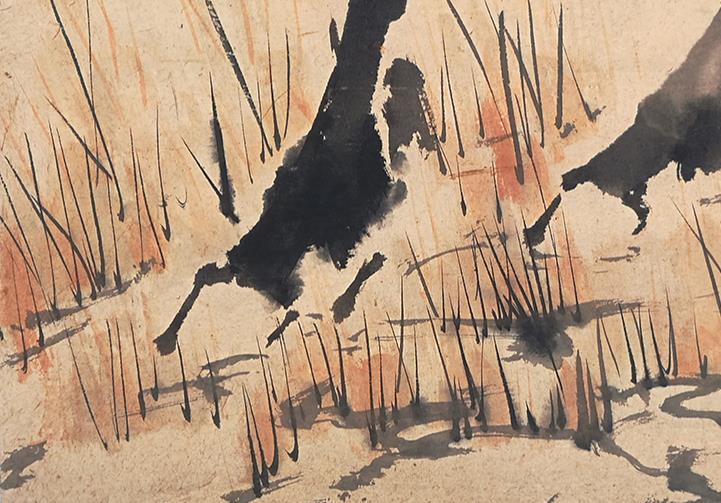 中国美術 古筆 大珍品 徐悲鴻【秋風万里図。】中国画家☆巻物☆掛け軸
