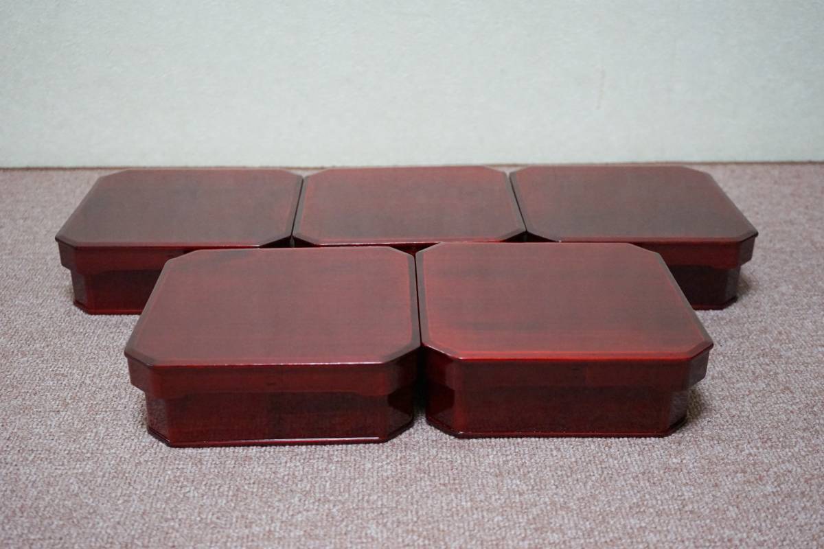 値下げ】輪島塗 弁当箱 5客セット（共箱あり） 輪島塗 小判弁当箱 5客