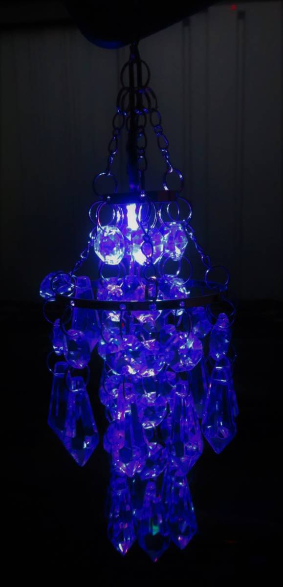 ゴールド ミニシャンデリア オールガラスビーズ レインボー LED