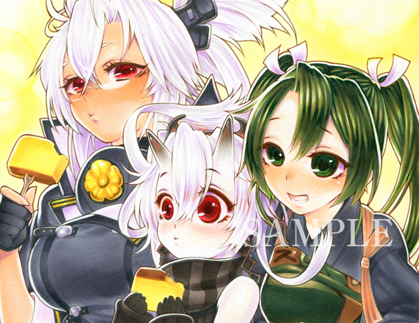 手描きイラスト【艦これ 武蔵＆深海鶴棲姫＆瑞鶴】A4水彩紙