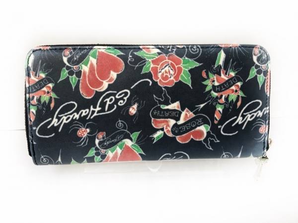 エドハーディー Ed Hardy 財布 長財布 合皮 ネイビー×レッド×マルチ 