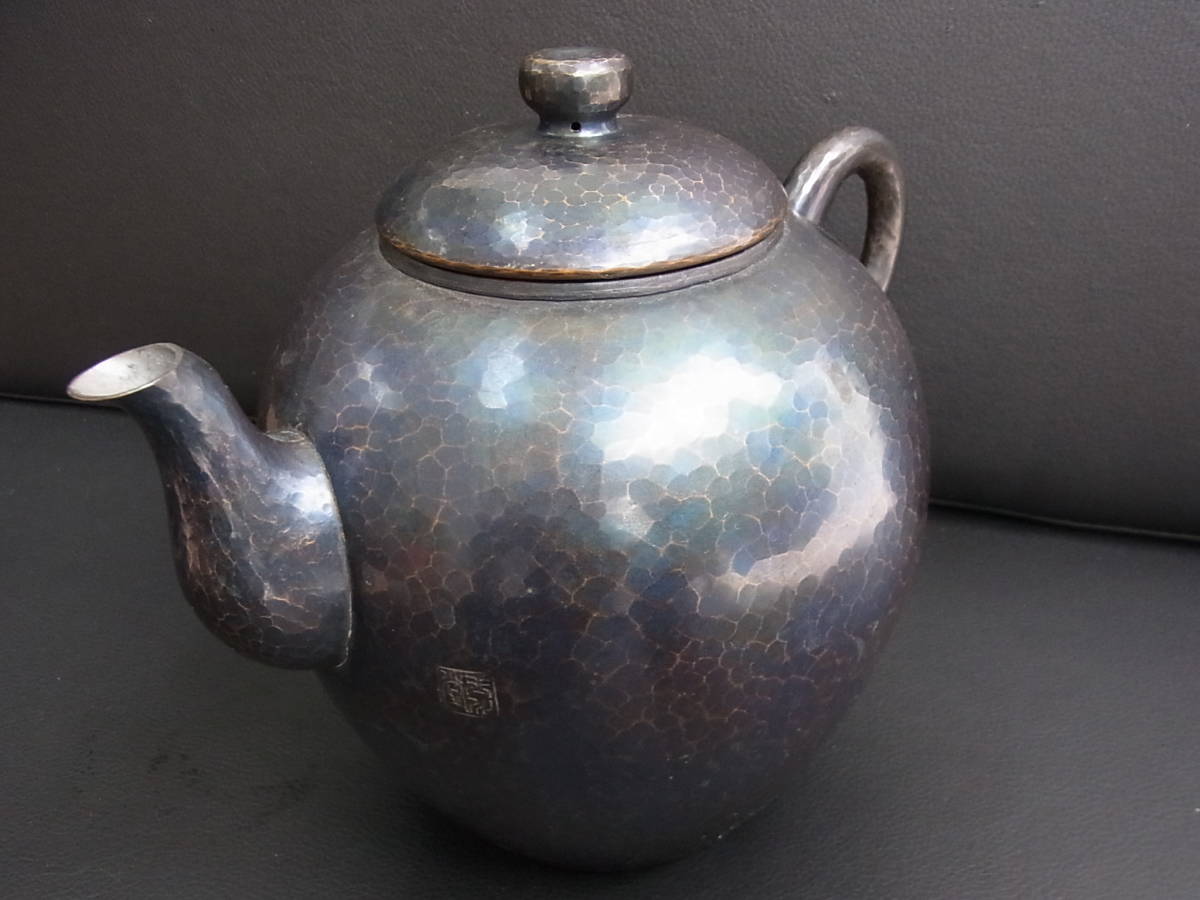 □越後 銅器□【玉川堂】 紫金色鎚肌銅製 湯沸 、【清雅堂】 紫金