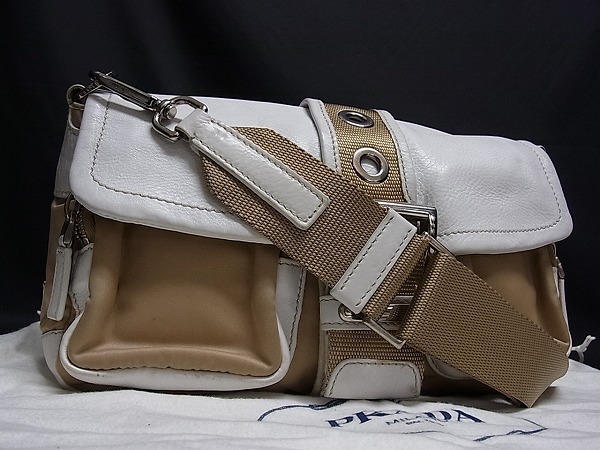 1円 □美品□ PRADA プラダ レザー×キャンバス 2WAY 肩掛け ショルダー 