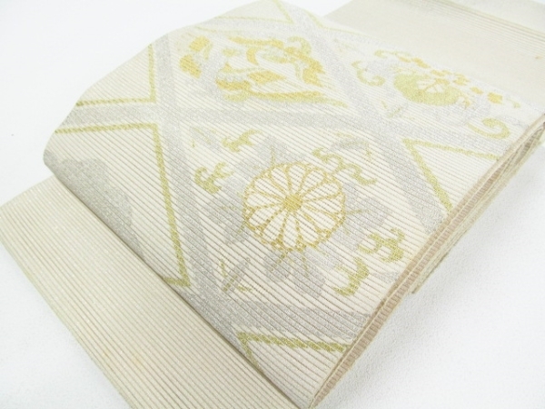 ☆着物10☆ 1円 絹 袋帯 絽 夏物 花菱 お太鼓柄 長さ438cm [