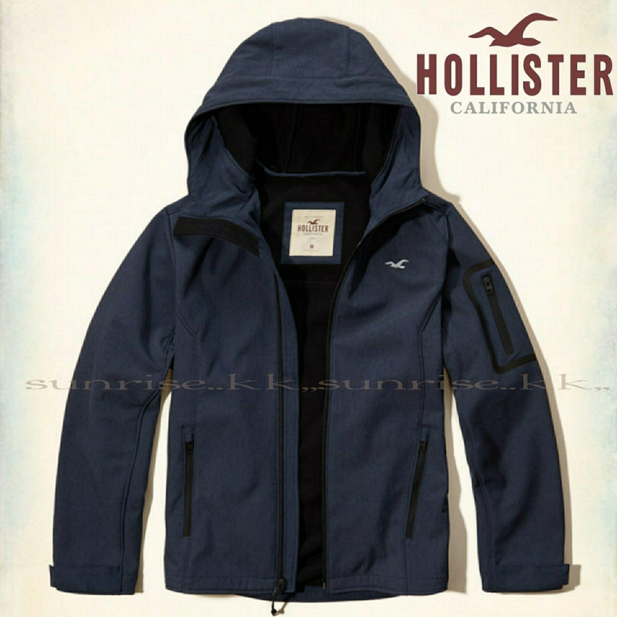 新品 HOLLISTER ホリスター 正規品 保証 ソフト シェル ジャケット 防水 耐風 マウンテン パーカー / L サイズ アバクロ 姉妹ブランド