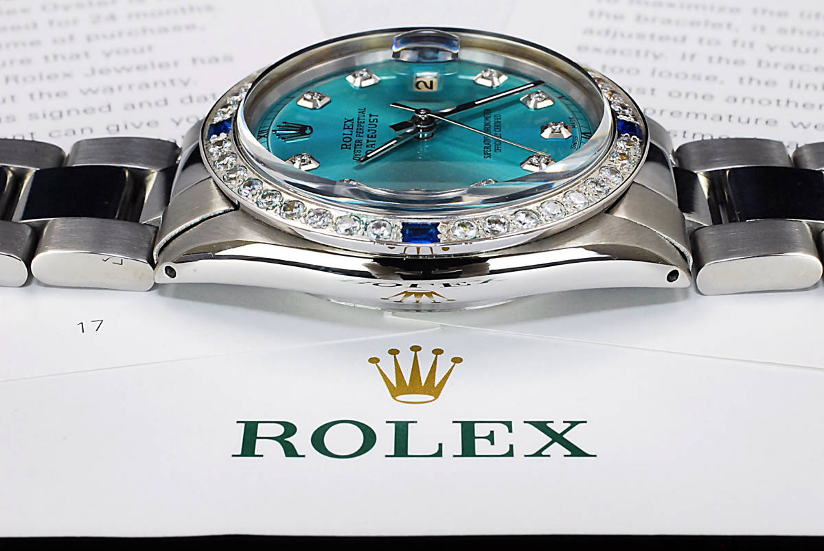 2年保証 アイスブルー ロレックス デイトジャスト 10P 天然ダイヤ Ref.1603 Cal.1570 OH済 仕上済 ROLEX メンズ 極美品