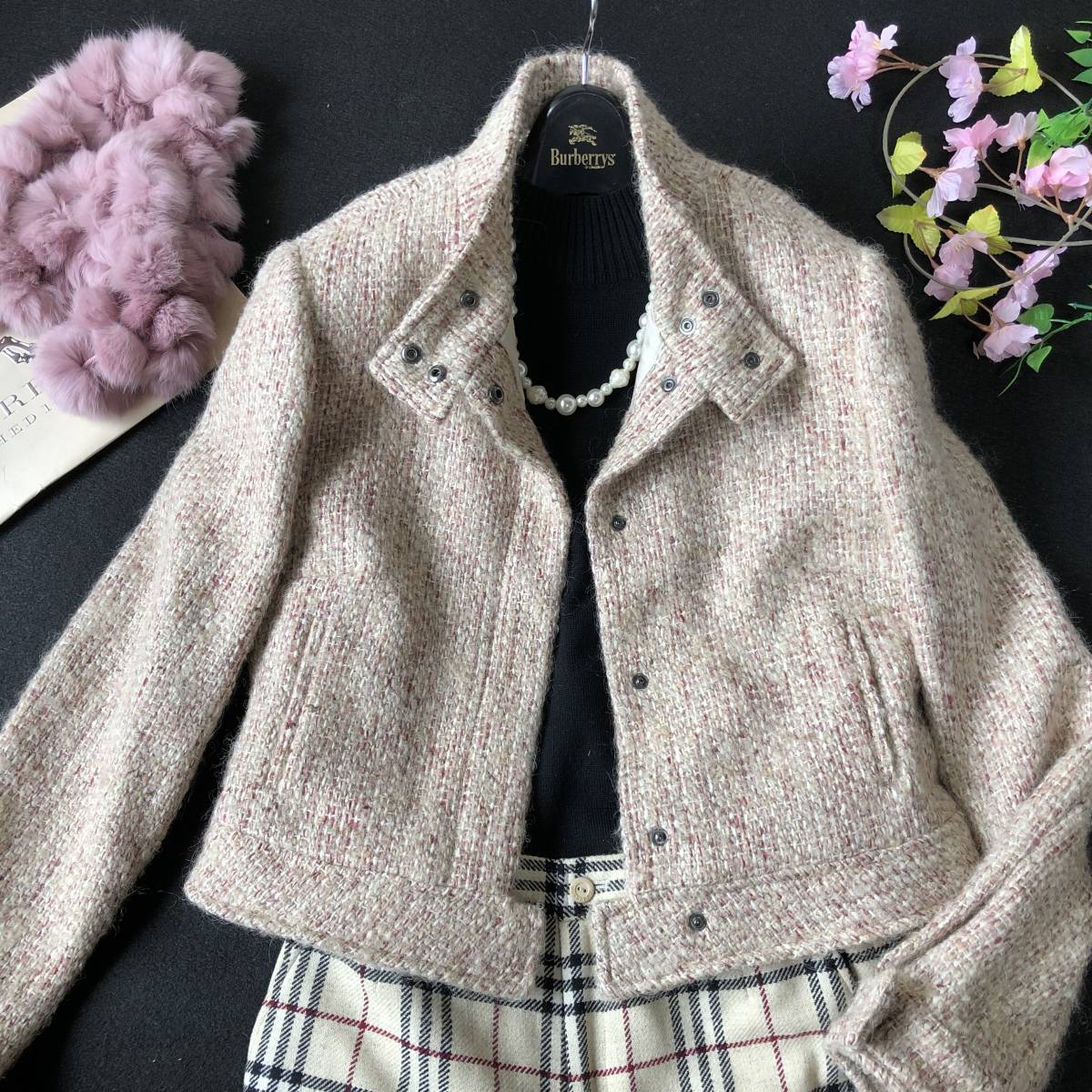 美品！バーバリーロンドンBURBERRY☆ミックスツイード ショート 