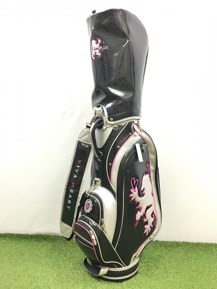 VIVA HEART ビバハート キャディバッグ 黒×シルバー×ピンク 斜め