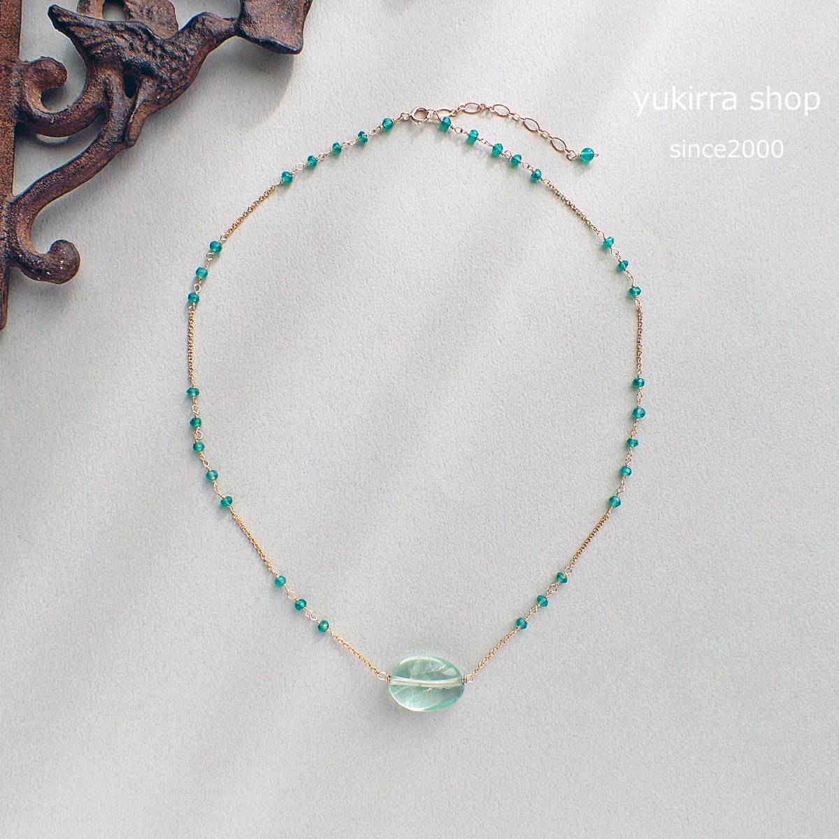 ○yukirra shop○大粒フローライト＆グリーンオニキス・ネックレス 