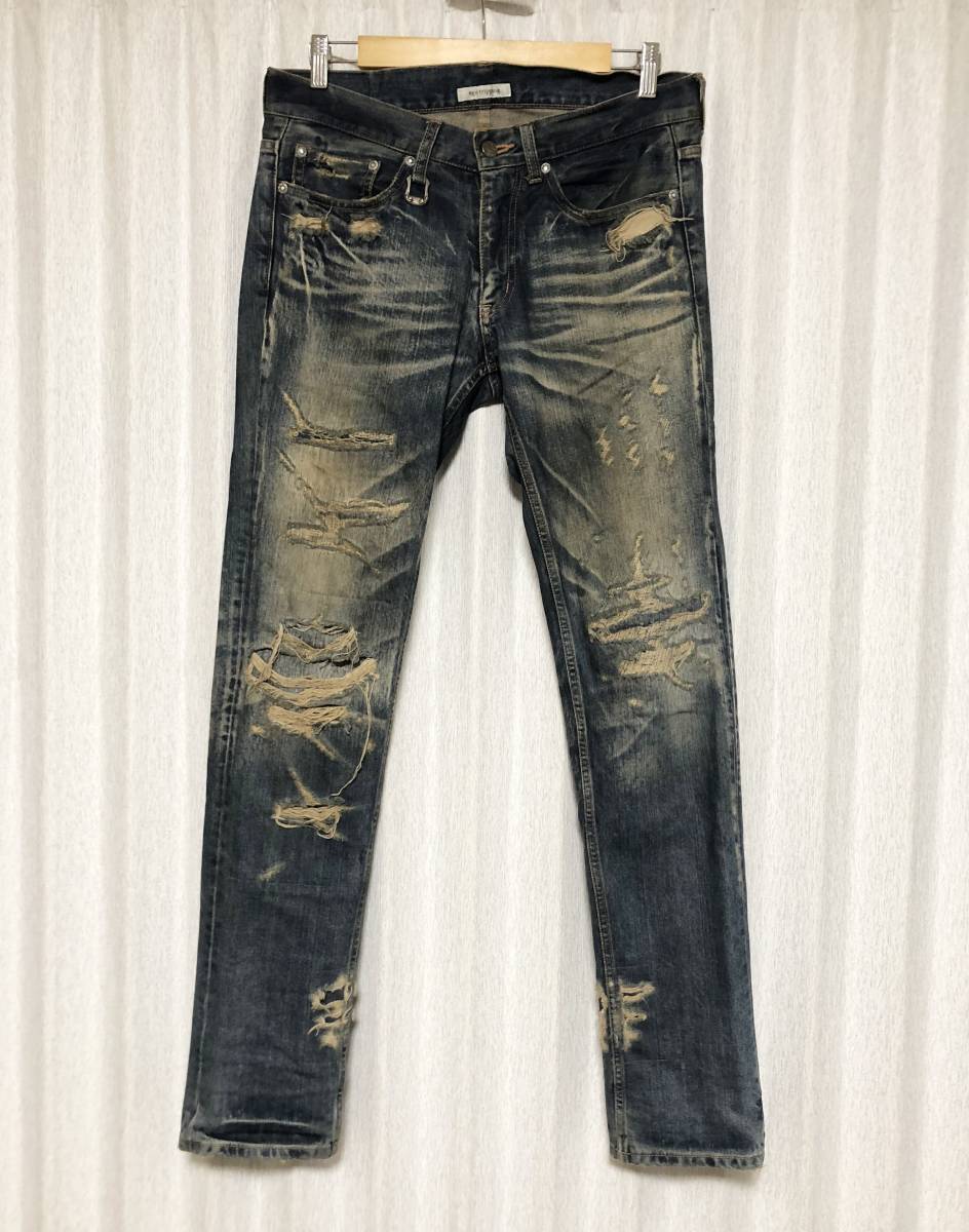 美品☆[EGO TRIPPING] DAMEGE DENIM SLIM クラッシュリペア加工 