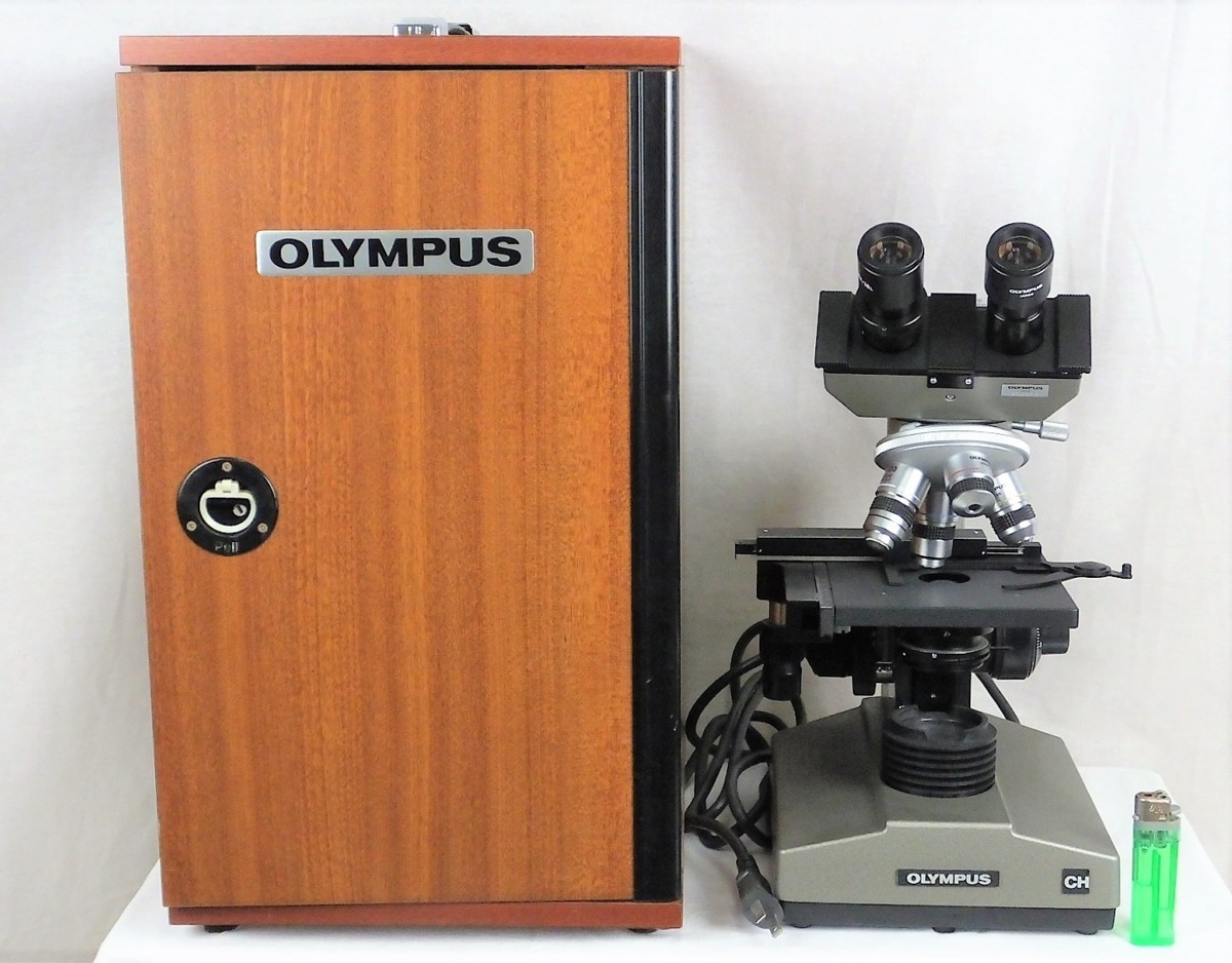 完動☆OLYMPUS/オリンパス 光学顕微鏡 CH-A(B)-LB 木箱/おまけ付