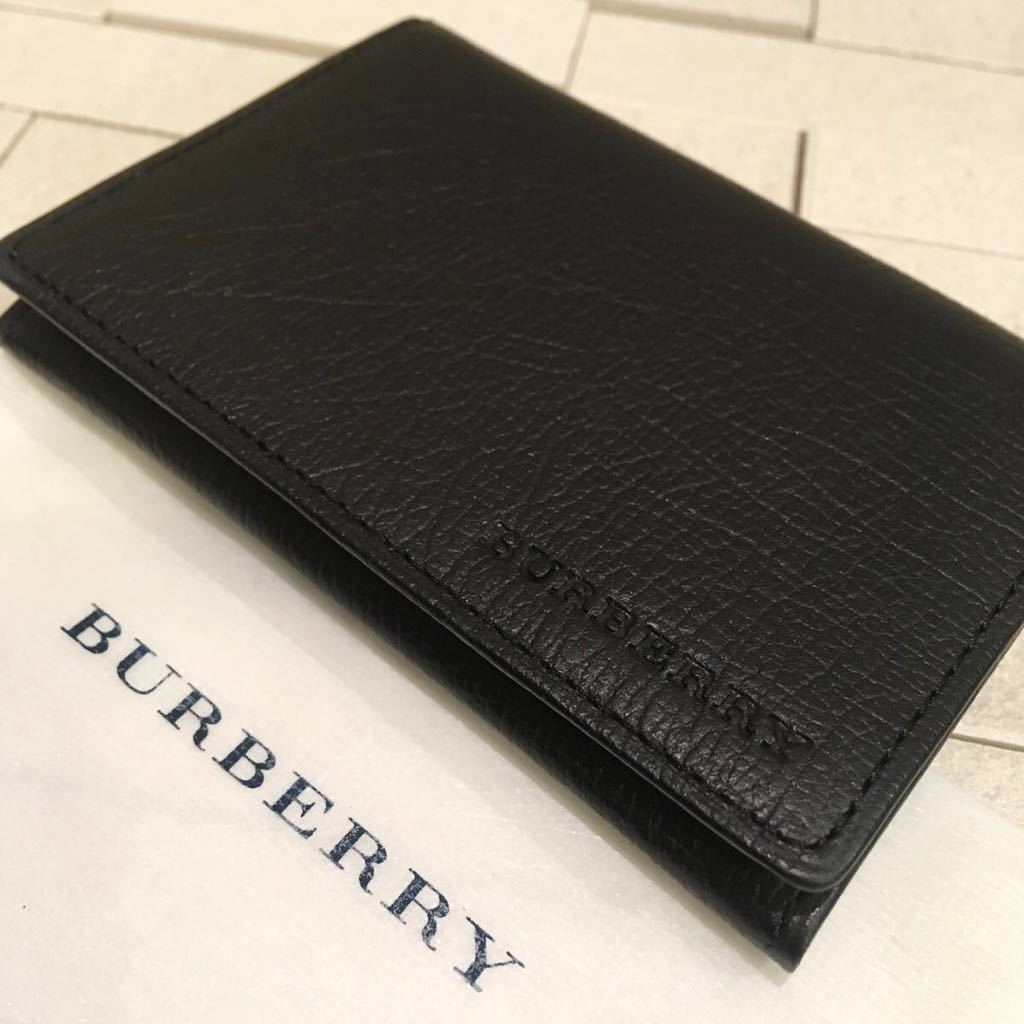 未使用 付属品有り バーバリー BURBERRY ☆カードケース 名刺入れ カード入れ 牛革 日本製 レザー 黒 ブラック
