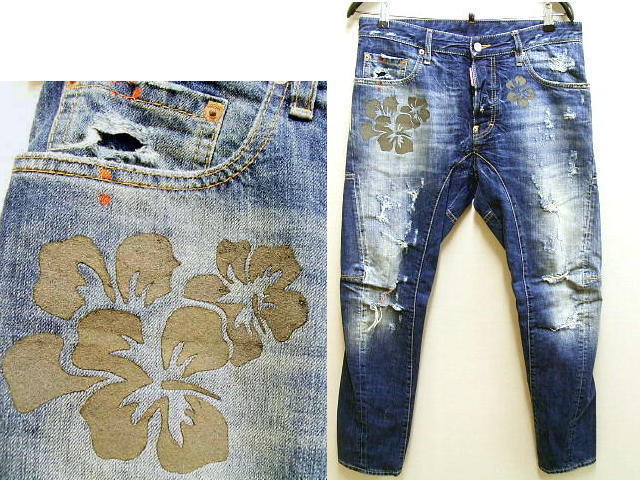 即決 [48]DSQUARED2 13SS TIDY BIKER ハイビスカス ラバー加工 花 