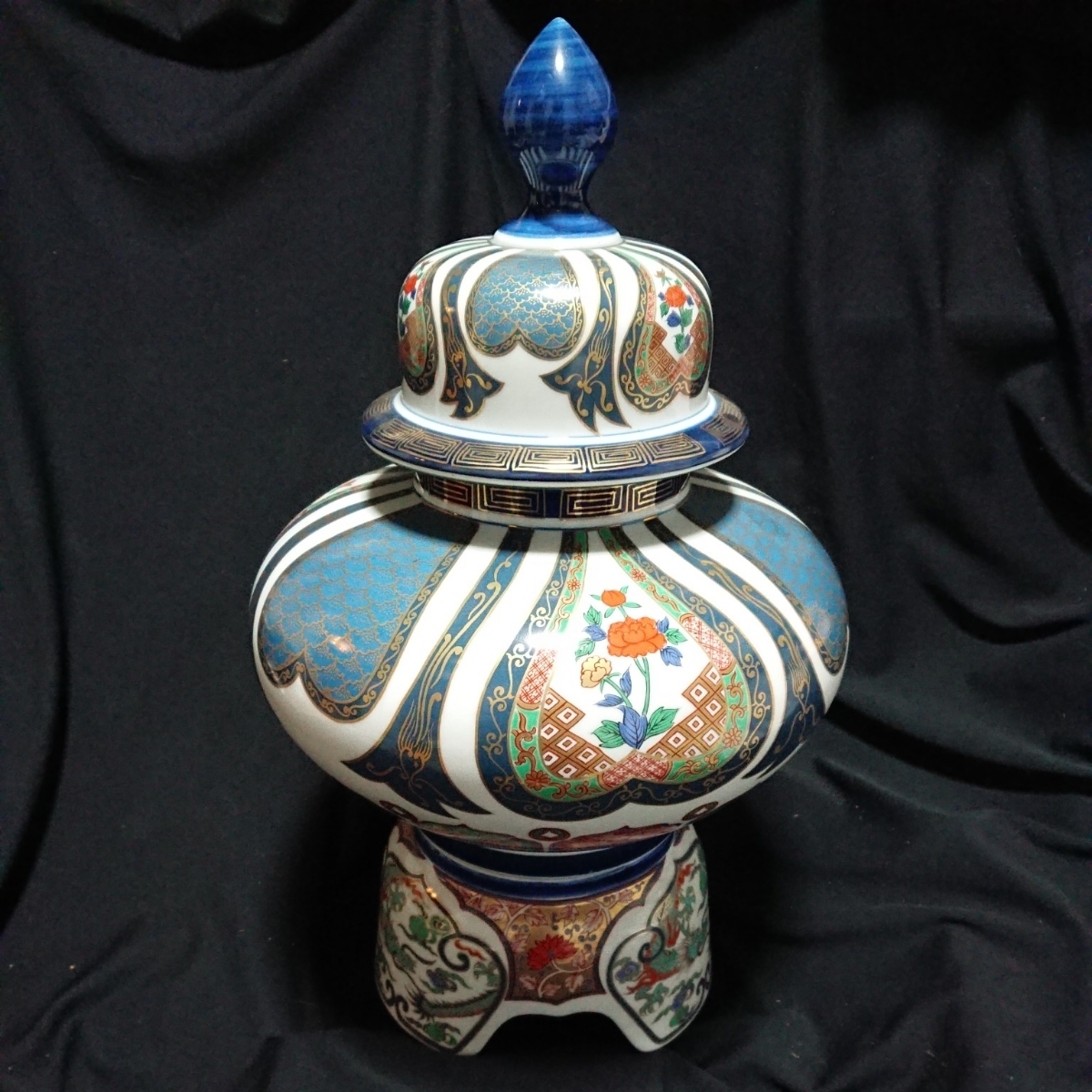 美品 染錦 大型◇高さ50cm 飾り壺 大壺 沈香壺 壺