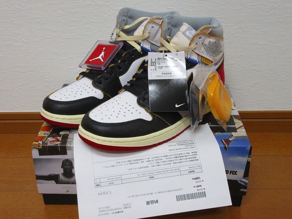 US8.5/26.5cm 国内正規 BV-1300-106 UNION×NIKE AIR JORDAN 1 RETRO HIGH NRG/UN White/Storm BLACK-Varsity ユニオン ジョーダン納品書付