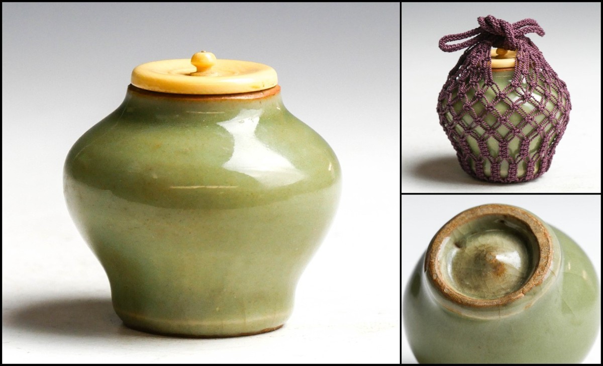 茶入 青磁 茶道具 茶道具 青磁 手桶茶入 茶器 時代箱 V 7766 茶道具