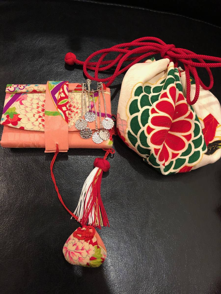 京都おはりばこの筥迫と古布の丸巾着のセット はこせこ 七五三 美品