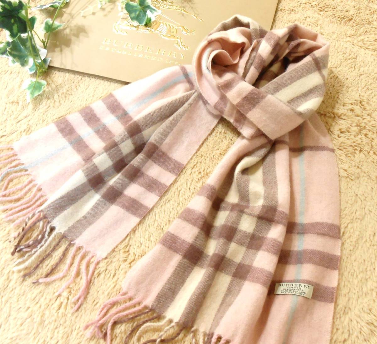 BURBERRY バーバリー マフラー カシミヤ100％ チェック柄 ピンク系 164 