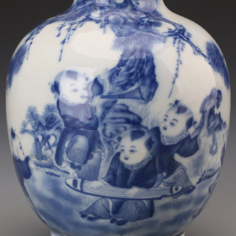 中国美術 青花 湖山清遠 景徳鎮 在銘 花器(K-A389) 中国美術 青花 湖山清遠 景徳鎮 在銘 花器(K-A389) 景徳鎮花瓶