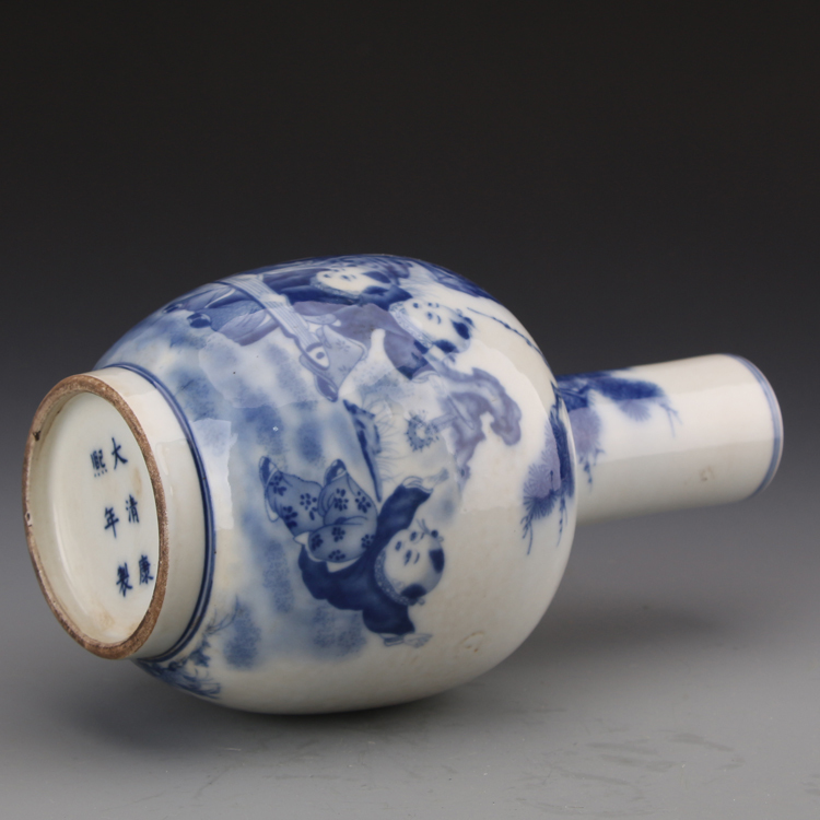中国美術 青花 湖山清遠 景徳鎮 在銘 花器(K-A389) 景徳鎮花瓶