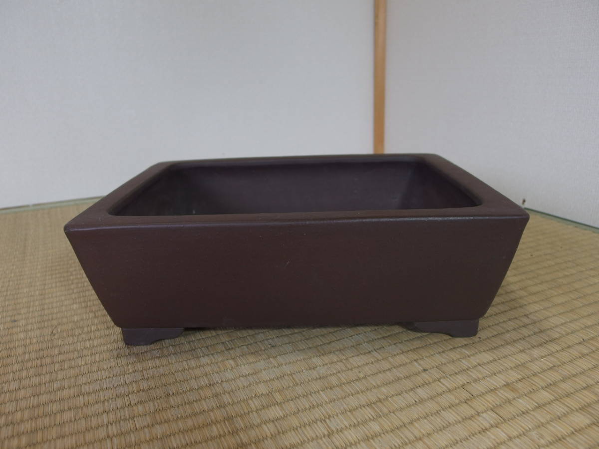 松泉焼 山秋 釘彫落款 鉢 長方鉢 盆栽鉢 和鉢