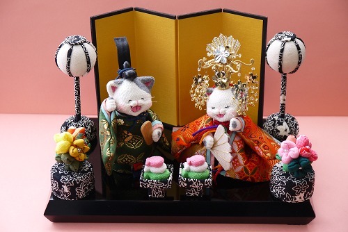 手作り 縮緬 ちりめん 古布 猫 お雛様 ハンドメイド ねこ ☆ ひな祭り