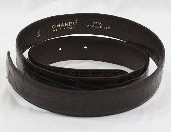 M CHANEL シャネル クロコベルト バックル無し ブラウン